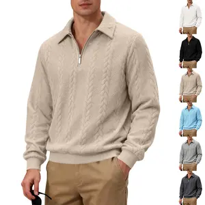 KZZ Textured Casual Commuter Polo Sweatshirt with Textured Collar and Zip in Multiple Colors for Men Comfortable Fit Ideal for Daily Commutes