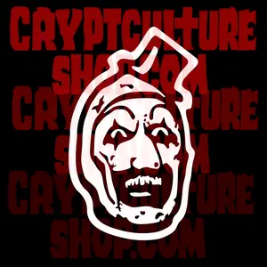 Art the Clown Terrifier Vinyl Decal Sticker Horror Crypt Culture INVERTED IMAGE FOR APPLYING TO DARKER SURFACES