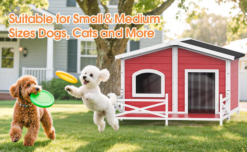 Dog House with Insulated Liner and Porch, Large Insulated Dog House Keep Warm in Winter Outdoor, Weatherproof and All-Around Iron Frame Design Dog Home for Small Medium Large Breed Dogs（47.05"D x 39.57"W x 29.53"H）