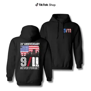 911 24th Anniversary Hoodie, Never Forget American Flag Graphic Sweatshirt, Vintage Streetwear Pullover For Men And Women, Patriotic Memorial Gift Apparel