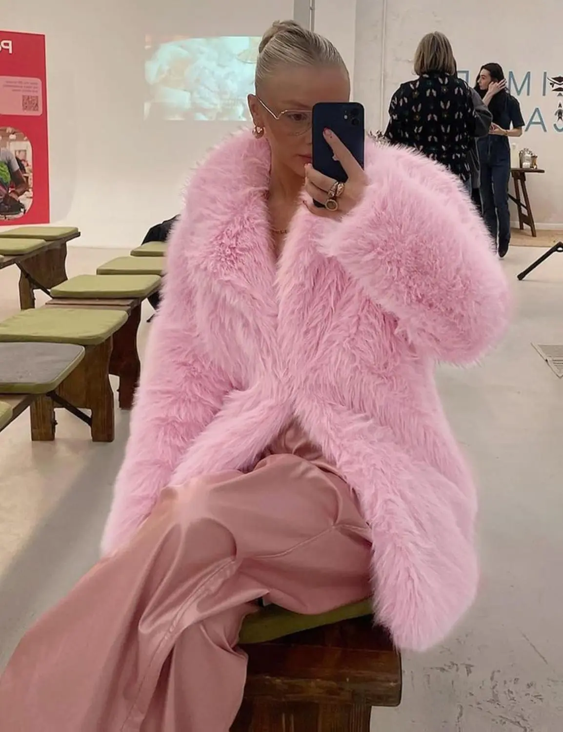 Kissonic Women's Faux Fur Coat Long Sleeve Lapel Shaggy Winter