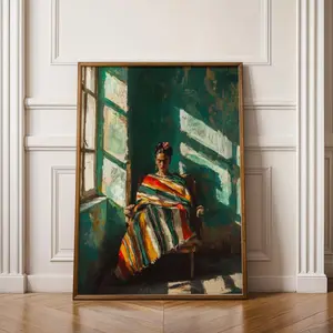 [UNFRAMED] Emerald Green Abstract Frida Kahlo Prints, Contemporary Portrait Poster for Frida Kahlos,Mexican Art for Stripe Woman Print Poster
