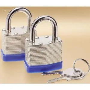 2-Pack Secure Keyed Alike Padlocks, 1-9/16 in.Wide Laminated Steel Body, Heavy Duty Weatherproof Design, Reusable Matching Key Locks for Home & Storage