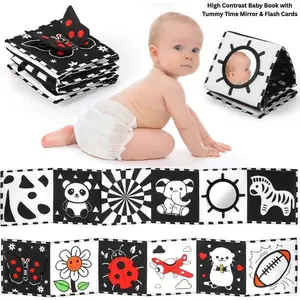 High Contrast Baby Book with Tummy Time Mirror & Flash Cards – Easter Gift for Newborns 0-6 Months, Black & White Sensory Learning Toy, Baby Shower Essential