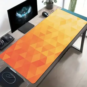 1pc Large Gaming Mouse Pad - Extra Long Desk Mat with Non-Slip Rubber Base, Easy-Clean Surface, Orange-Yellow Gradient geometric pattern for PC, Office, eSports - Ideal Gamer Gift for Professionals & eSports Enthusiasts