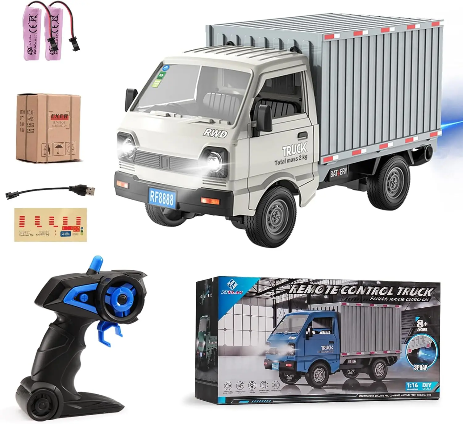 RC Car 1/16 RC Drift Car RTR Remote Control Racing Pickup Truck 2WD Truck Drift Crawler Off Road 2.4G with Spray Music and Light Vehicle Hobby Grade Toy Model for Kids and Adult White-2
