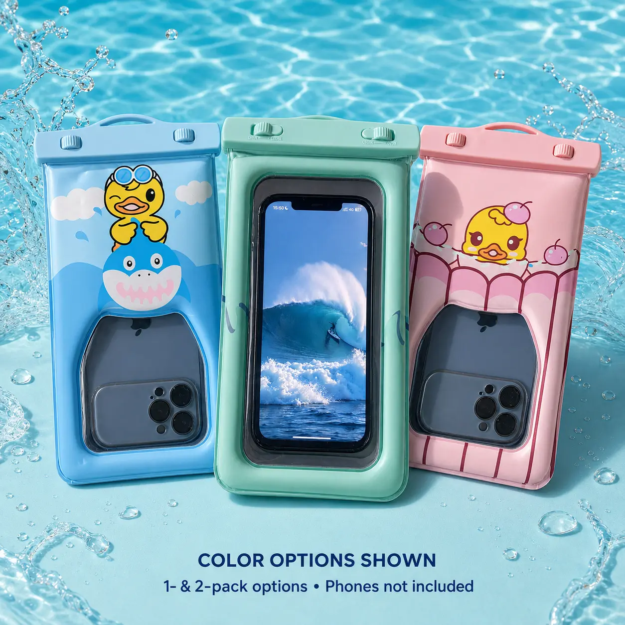 Waterproof Phone Pouch for Swimming, 1 or 2 Pack Floating Phone Dry Bag with Dual-Lock Waterproof Seal, Clear Touch Screen & Lanyard, Fits iPhone Samsung up to 7 Inches for Beach, Pool, Cruise, Kayaking & Water Parks