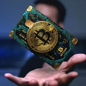 1pc or 2pcs Bitcoin Privacy Sticker Set (Single/2pcs) - Circuit Board Design with Bitcoin Logo & Symbol - PVC Vinyl Self-Adhesive Decals for Credit/Debit/Transit Cards, Tech Gadgets, Crypto Accessories - Scratch-Resistant, Removable,