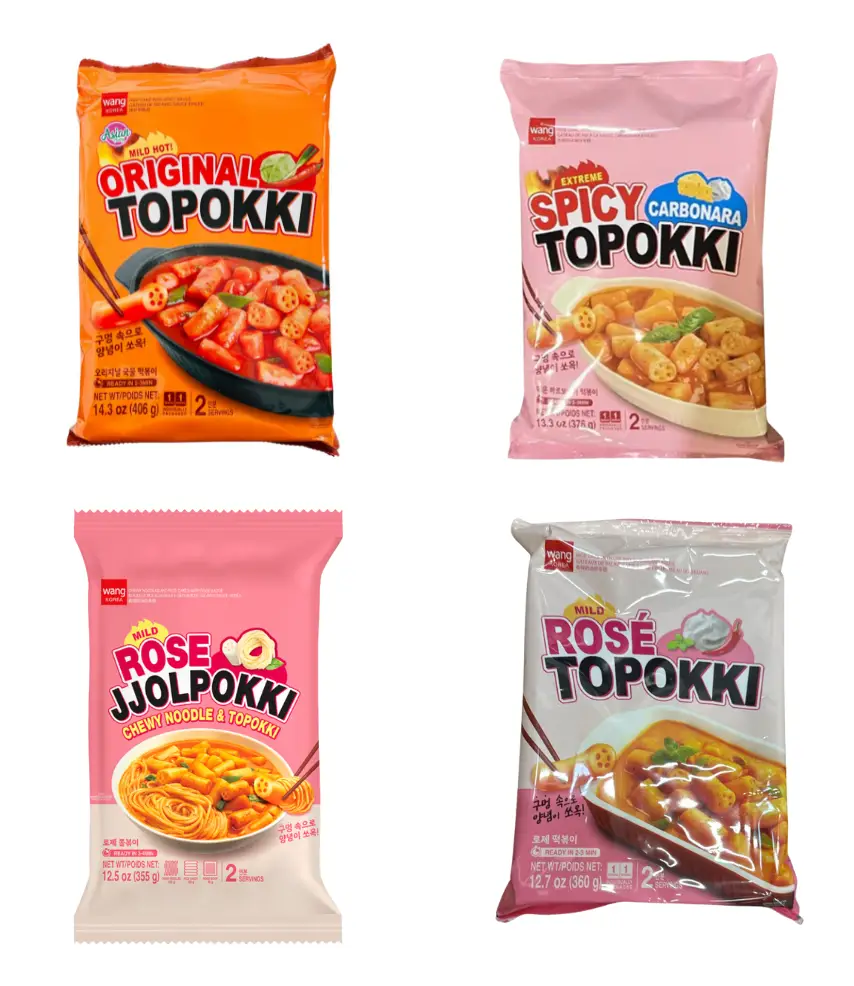 Korean Spicy Topokki Original, Rose Carbonara by Wang foods 406grams