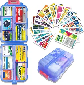 Pill Organizer, 10-Compartment Portable Travel Pill Case with 146 Labels, Small Pocket Purse Medicine Storage Box for Personal Use at Home, Office, Travel (Home Supplies Organizer)