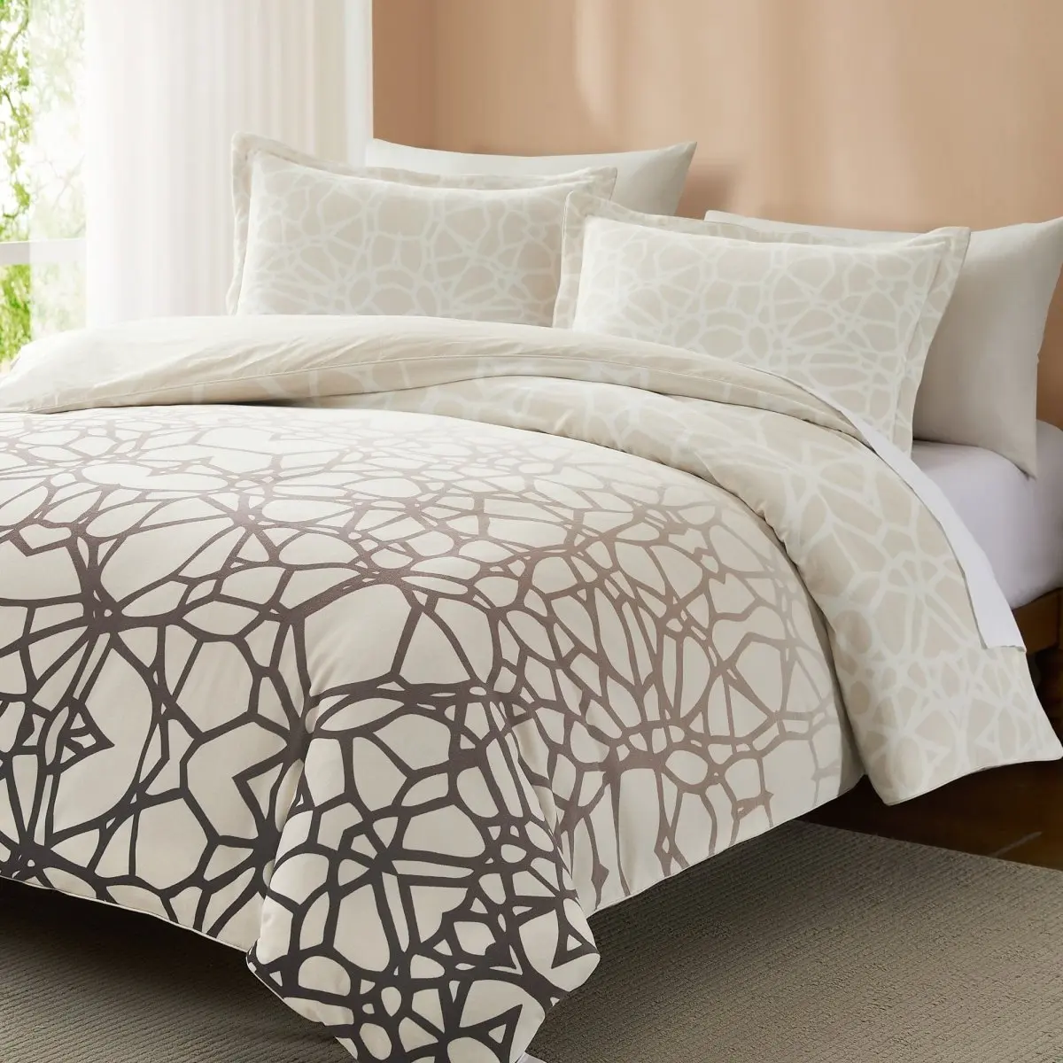 Lush Decor x Chuks Collins Ethereal Tangle Velvet Decorative Duvet Cover Set - 3-Piece Boho Bedding, Mycelium-Inspired Design, OEKO-TEX Certified Ultra-Soft Cotton Velvet, Cozy Setup for Moody Bedroom Comfy Bed Sets Year-Round Luxury