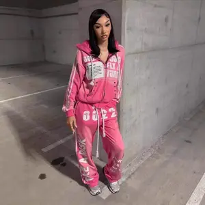 2026 Hooded Sweatshirt Set Fashion Casual Long Pants Printed Hip Hop Rock Unisex Sweatshirt Jacket