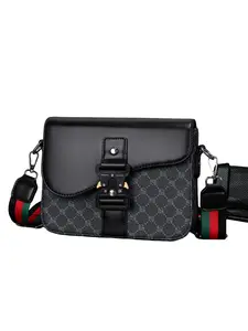 Men's Geometric Pattern Flap Closure Fashion Satchel, Multifunctional PU Leather Travel Bag, Casual Daily Use Work School Accessory, Adjustable Crossbody Shoulder