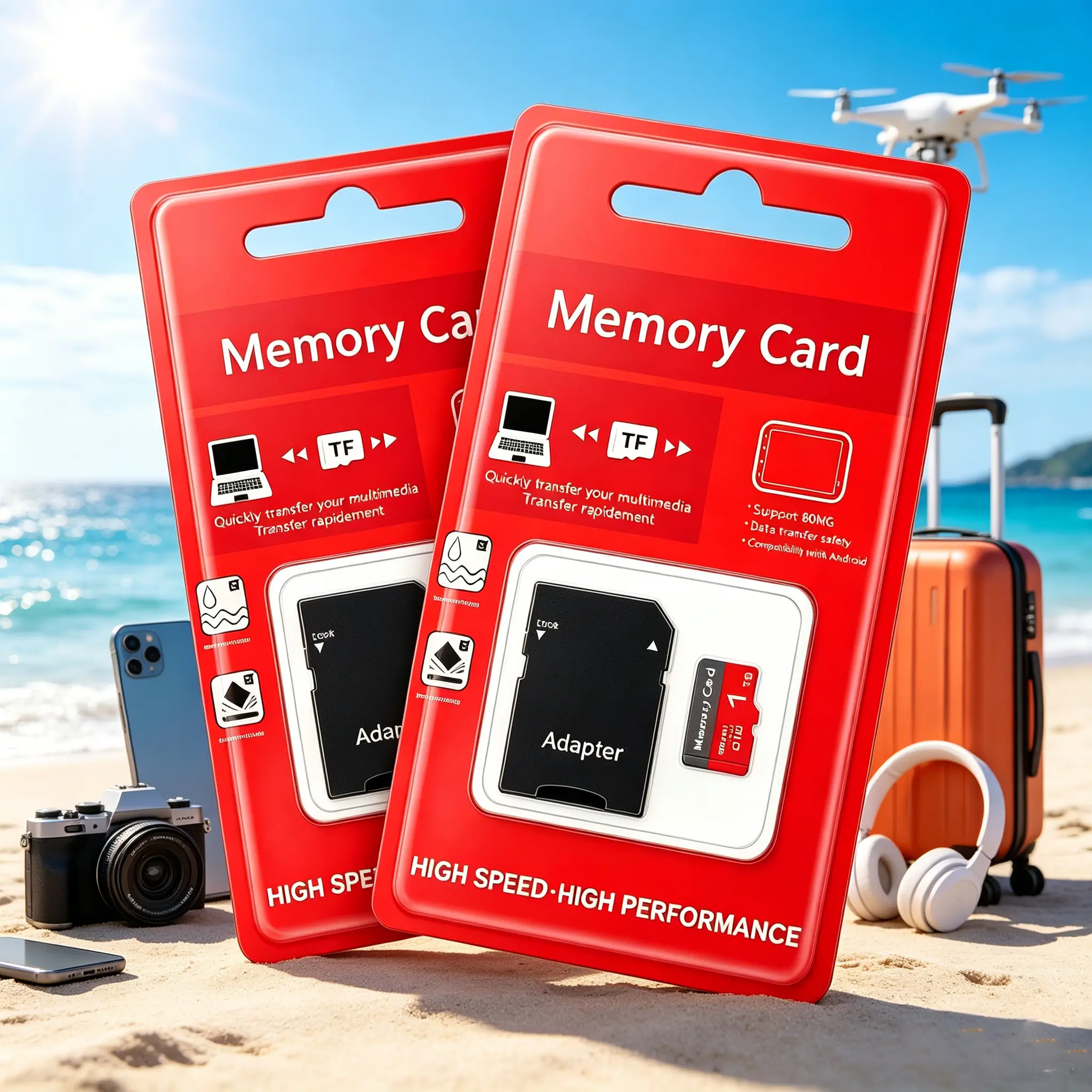 2 Complete Sets 1TB Microsdxc Card, micro tf Sd Cards, sd memory card, micro sd card, sd card with durable waterproof shockproof adapter, storage for home projectors, car GPS, laptops, PCs, mobile phones, dashcams and surveillance cameras