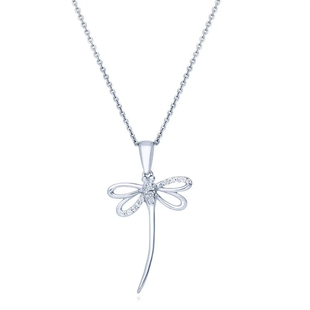 BERRICLE Sterling Silver Dragonfly Pendant Necklace for Women, Cubic Zirconia CZ 18 inch