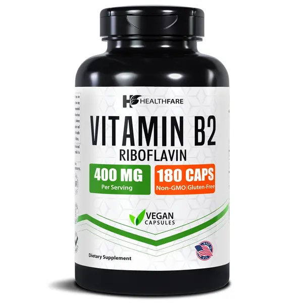 Vitamin B2 400mg | 180 Capsules | Riboflavin | Gluten Free & Non-GMO HealthFare