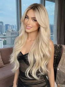 Root Dyed Wig, 26 Inch Long Curly Hair, Machine Made Full Head Cap, Heat Resistant Fibers, Synthetic Hair, All Seasons Wear