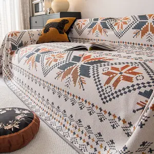 1PC Bohemian Style Sofa Cover - Classic Geometric Pattern, Scratch-Resistant, Dustproof, Pet-Friendly Couch Cover | Fits 1/2/3/4 Seater Sofas, All-Season Machine Washable Living Room Protector