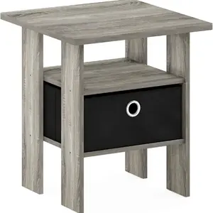 Andrey End Table / Side Table / Night Stand / Bedside Table with Bin Drawer, French Oak Grey/Black
