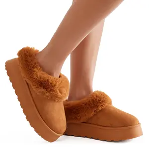 Ava-Tan - Cozy Platform Faux Fur Ankle Booties