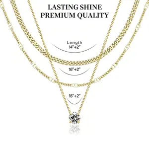 Women's Non-Tarnish Tarnish-Proof Layered Gold Alloy Necklaces - Dainty Cubic Zirconia Circle Pendant, Chunky Stackable Cuban Link Choker, Dainty Layering Jewelry, Birthday Gift Jewelry circle chains gifts for girlfriend initial necklaces
