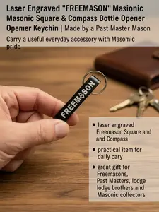 Laser Engraved "FREEMASON" Masonic Square & Compass Bottle Opener Keychain | Made by a Past Master Mason
