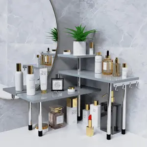 Gray 3-Tier Corner Shelf, Space-Saving & Sturdy, for Kitchen Storage ， Bathroom and Home Organizing