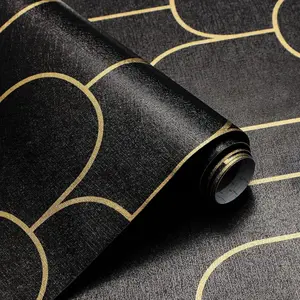 Modern Black and Gold Peel and Stick Wallpaper - Geometric Stripe Design, 17.3" x 118.7", Removable Contact Paper for Easy Application