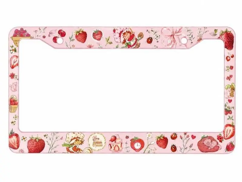 Cute Strawberry License Plate Frame, Pink Coquette Car Tag Holder, Kawaii Strawberry Shortcake Auto Accessories, Girly Car Decor Gift