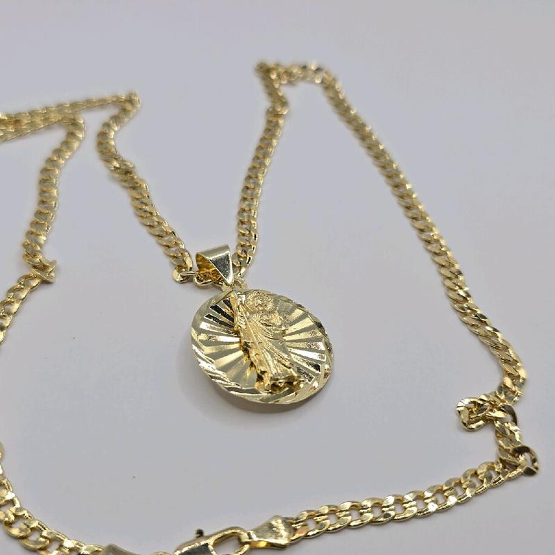 Virgin Mary & Saint Jude double face necklace Cuban style 24"inches GOLD-PLATED one chain one pendant