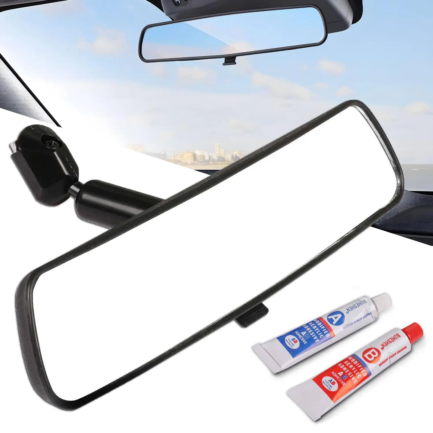 8" Rear view mirror, Universal Interior Rear View Mirror Bracket,Anti Glare Wide Angle HD Reduce Blind Spots Auto Inside Rearview Mirror