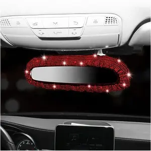 Bling Rearview Mirror Cover, Elastic Plush Auto Rear View Mirror Protector, with Shiny Rhinestones Crystal Decorative for Women Girls, Car Interior Accessories Universal for Car, SUV, VAN (Red)