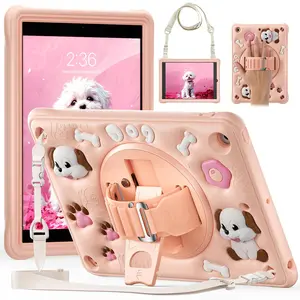 Cartoon Dog Pattern Tablet Case, 1 Count 360° Rotatable Tablet Protective Cover with Shoulder Strap, Tablet Accessories Compatible with iPad, Tablet Casing