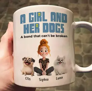 A Girl & Her Dogs Has Unbreakable Bond - Personalized Dog Mug, Dog Mom Mug, Custom Dog Cartoon Style, Custom Dog Mug, Gift For Dog Lover