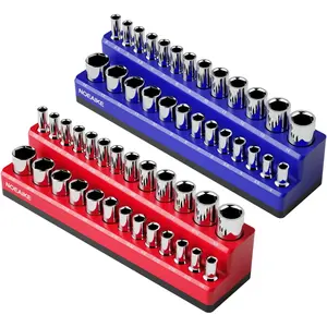 1/4 Inch Magnetic Socket Organizer,2-Pack Metric &SAE Sockets Holder Set 1/4" Drive Socket Trays,Holds 52 Pcs Standard and Deep Size Sockets(Socket not Included)