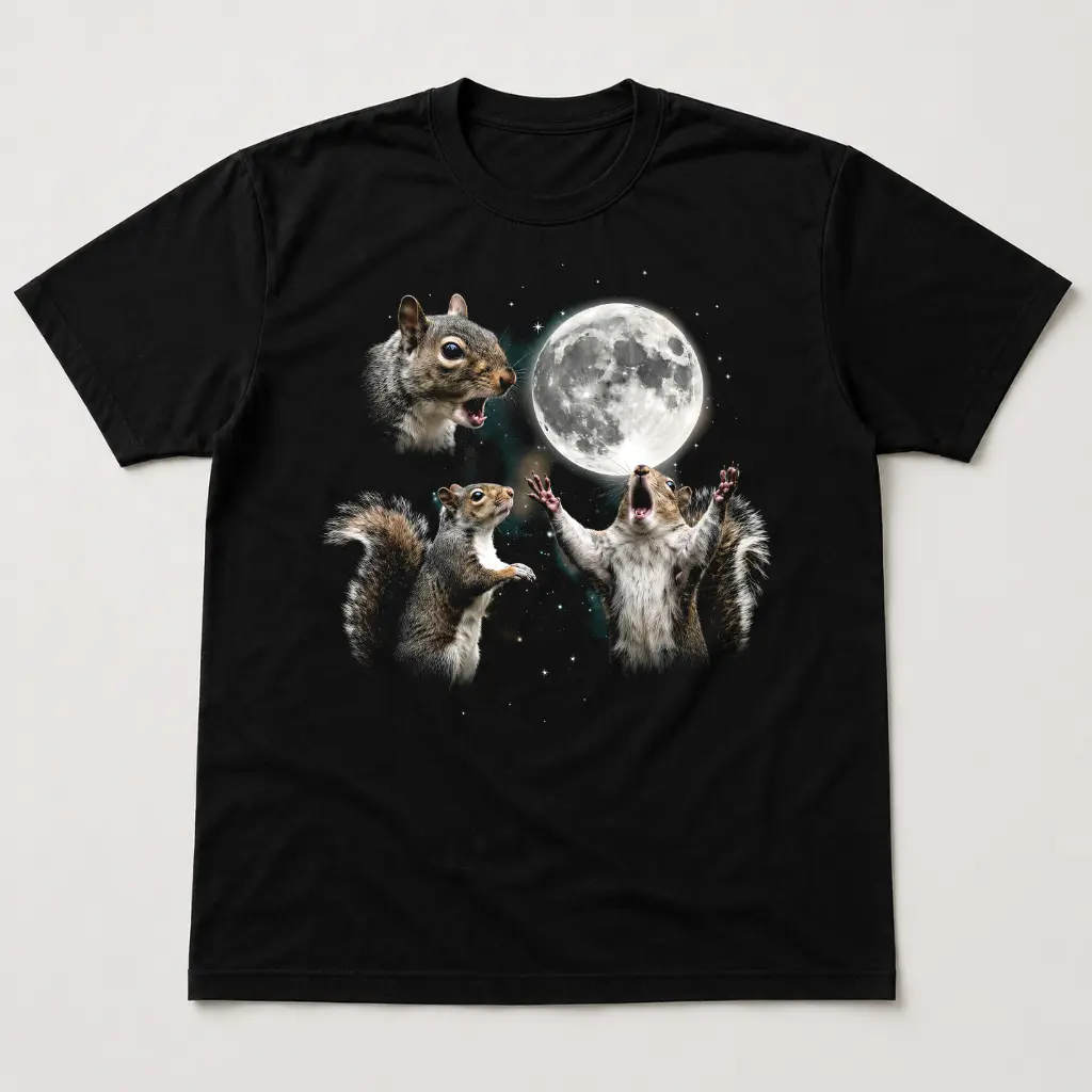 Funny Squirrels Worshipping the Moon T-Shirt Cute Woodland Animal Meme Graphic Unisex Tee