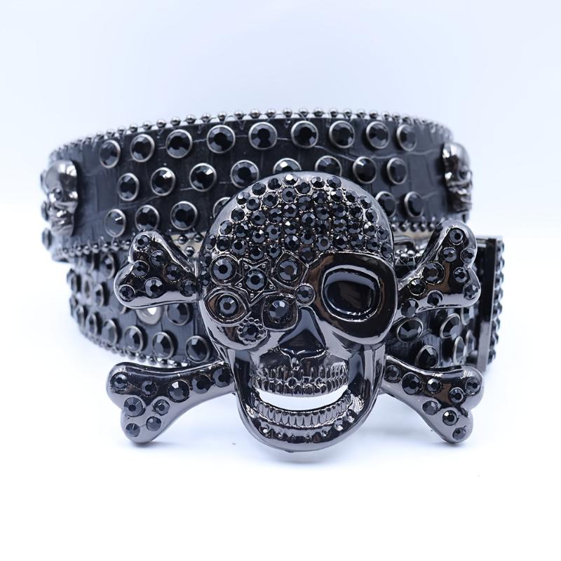 Men's & Women's Gothic Punk Y2K Rhinestone Skull Belt - Large Black Statement Belt with -Adorned Skull Buckle, Hip Hop Unisex Belt for Jeans, Parties & Themed Events (Plus Size Available)