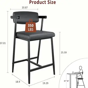 Bar Stools Set of 2, 26.5" Upholstered Counter Height Bar Stools for 2 with Armrest, Wider Thickened Cushion, Bar Chairs with Backrest for Bar, Dining Room, Kitchen