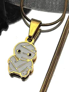 Halloween Cute Little Ghost Enamel Pendant Necklaces for Women Men Stainless Steel Gold Color Cartoon Mummy Chain Gift