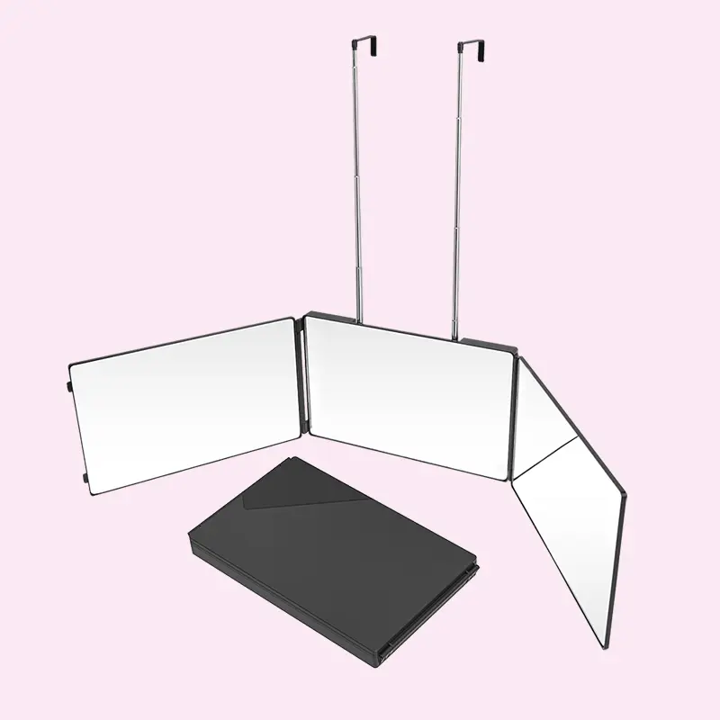 Trifold Self-Haircutting Mirror with Adjustable Hooks, 3-Way Hanging Panel for a Full 360-Degree View, 3 Way Mirror, Makeup Mirrors
