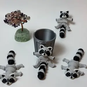 3D Printed Raccoon Fidget , Trash Can, Cute & Flexible Animal Figurines Decor Gift