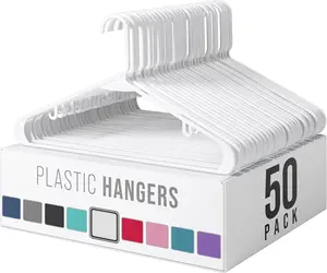 Plastic Hangers 50 Pack White - Clothes Hangers - Makes The Perfect Coat Hanger and General Space Saving Hangers for Closet and New Apartment Essentials - Percheros Ganchos para Colgar Ropa Hangars