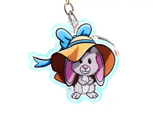 Bunny in Hat Keychain: Holographic Acrylic Rabbit Charm