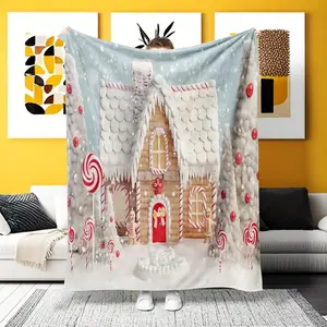 A Multi-Purpose Festive Gingerbread House Flannel Blanket – Ultra-soft for home, camping, office. Perfect for Christmas lovers who adore whimsical candy-themed designs and cozy luxury, ideal for adding a sweet festive vibe.