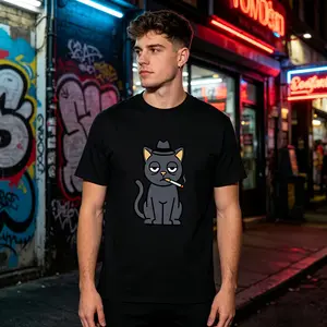 Moody Fedora Cat Graphic Tee - Funny Tired Gentleman Kitten Aesthetic T-Shirt - Shipped from NY Y2K