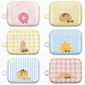 Cute Bakery AirPods Case – Pastel Gingham Dessert AirPod Cover for AirPods 4 3 2 1 & AirPods Pro 3 2 1 | Kawaii Breakfast & Pastry Cartoon Characters – Donut Pancake Croissant Snack Food Checkered Aesthetic, Foodie Gift for Her Women Girls