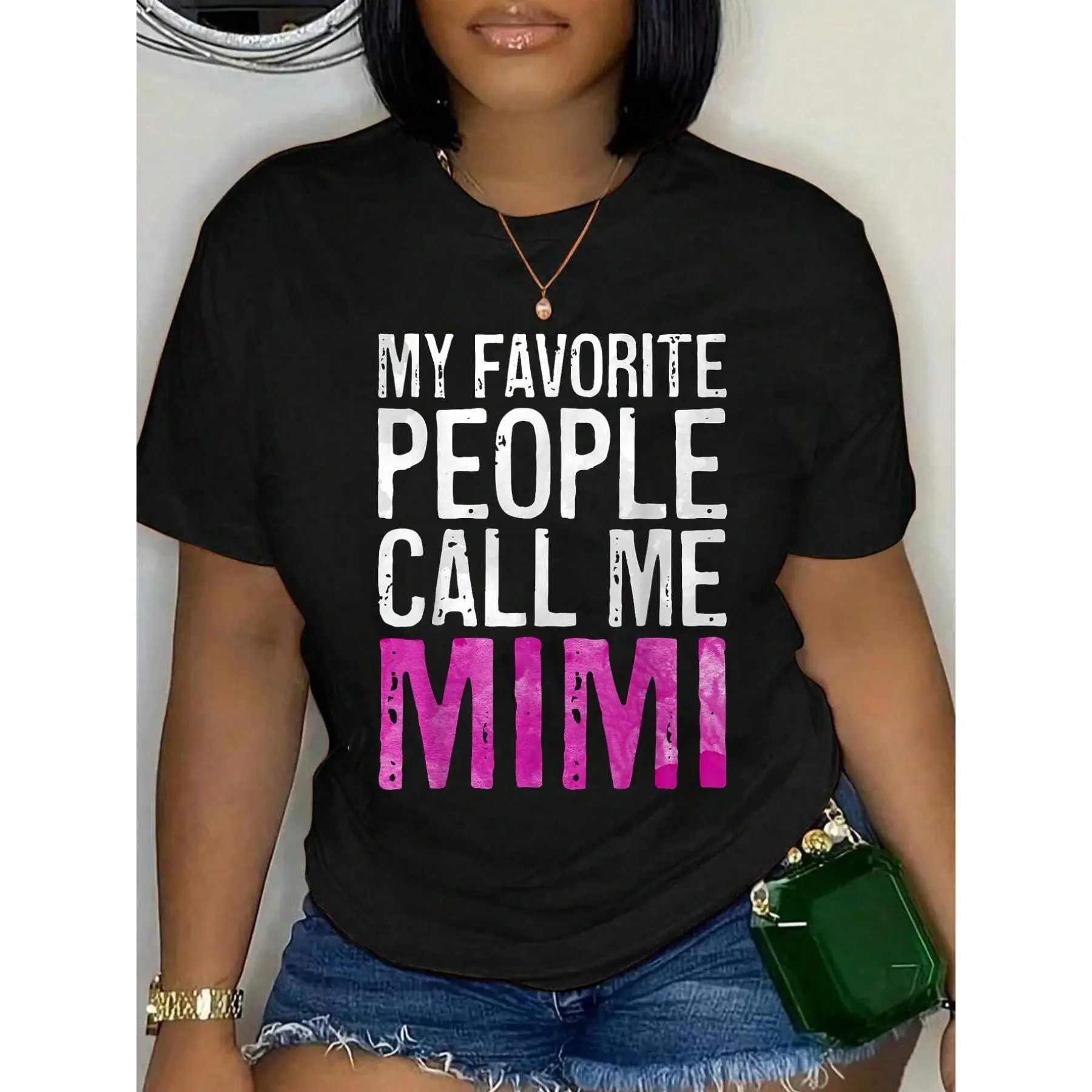 100% Cotton My Favorite People Call Me Mimi T-Shirt Mother's Day Shirt T-Shirt Summer, Cotton, Casual, Short Sleeve, Graphic Tee, Soft, Breathable, Loose Fit, Streetwear, Daily Wear, T-Shirtt