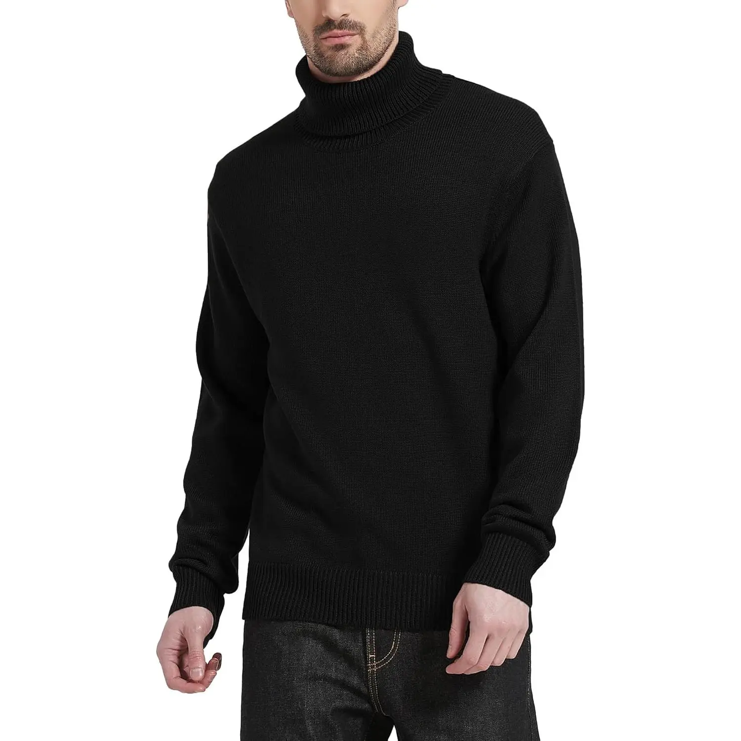 Men's Turtleneck Sweaters Wool Blend Mid-Weight Highneck Pullover Sweaters
