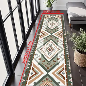 Geometric Patchwork Persian Pattern Runner Rug, Soft Outdoor Patio Deck Garden Balcony Mat, High-Quality Hotel Long Carpet