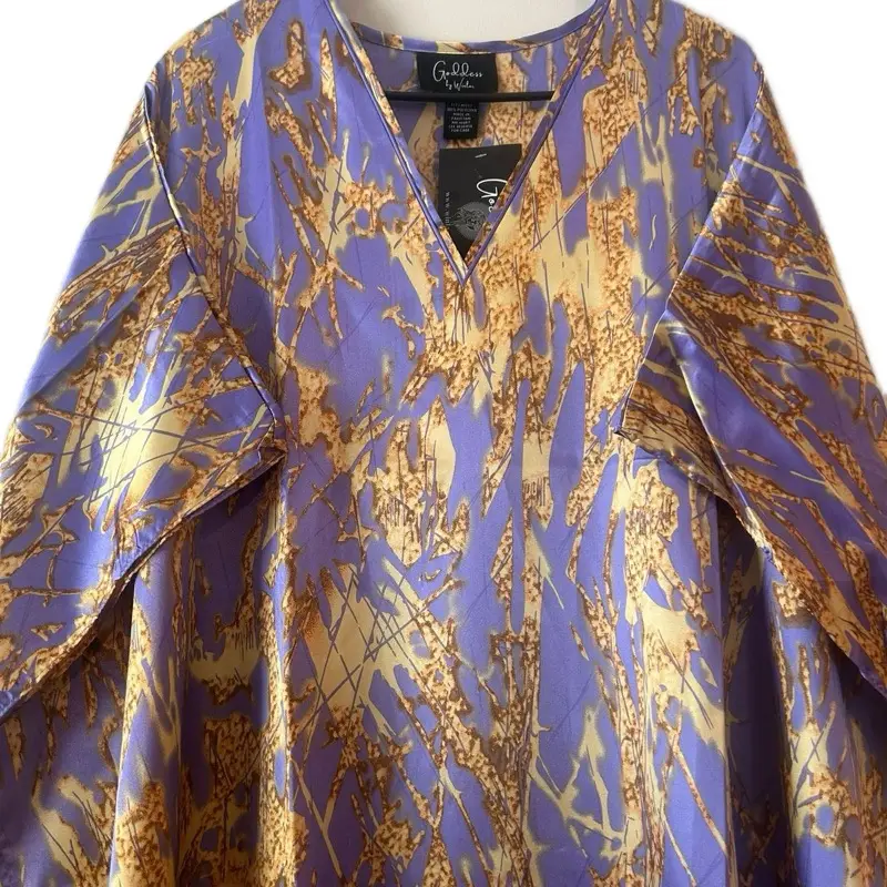 Goldilocks 2025 New Kaftan Dresses Free Size Women's Dresses Casual Wear Comfortable Fit for Summer Beach Vacations Home Wear Blue & Gold Pattern